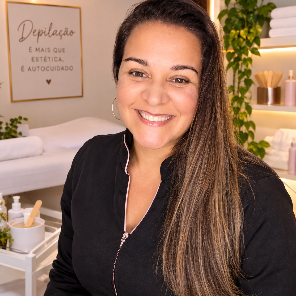 Tatiane Faustino em seu espaço profissional de depilação